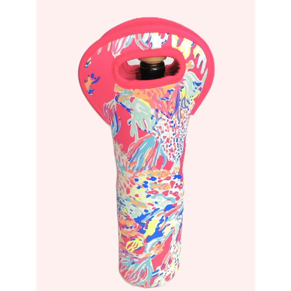 Lilly Pulitzer Pink Insulated Wine Caddy Bag Coral Summer Neoprene Bottle Tote
